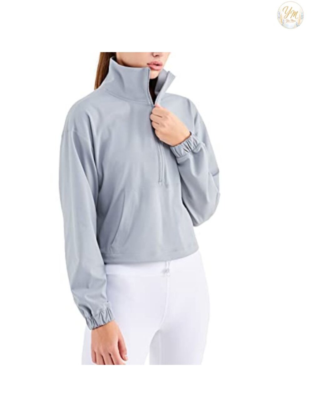 Half Zip Cropped Pullover Athletic Jacket Women Nylon Spandex High Stretch